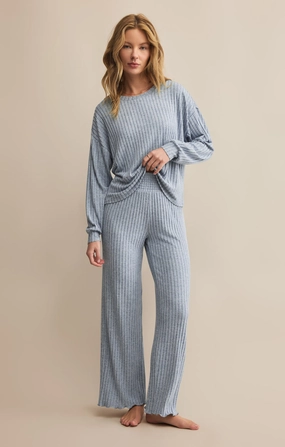 Dawn Smocked Rib Pant in Light Denim Relaxed Comfort Look Breathable fabric