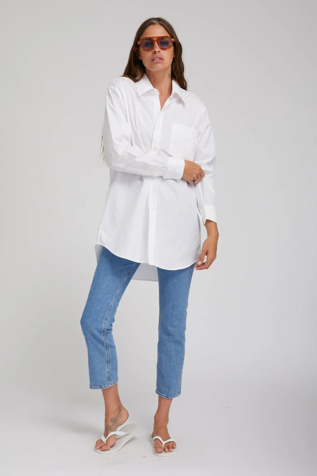 Heat Regulating Fabric White Poplin Shirt with Pocket