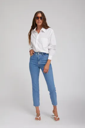 Roll Up Sleeve System White Poplin Shirt with Pocket