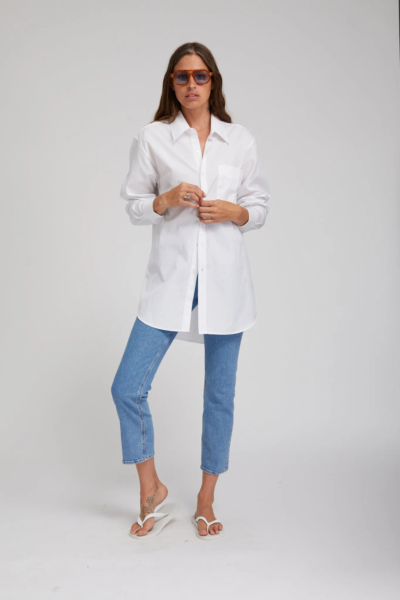 Sustainable Textile White Poplin Shirt with Pocket