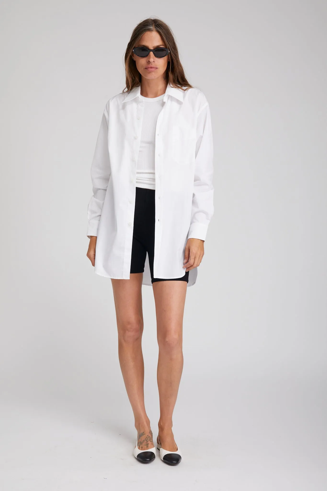 Reflective Safety Trim White Poplin Shirt with Pocket