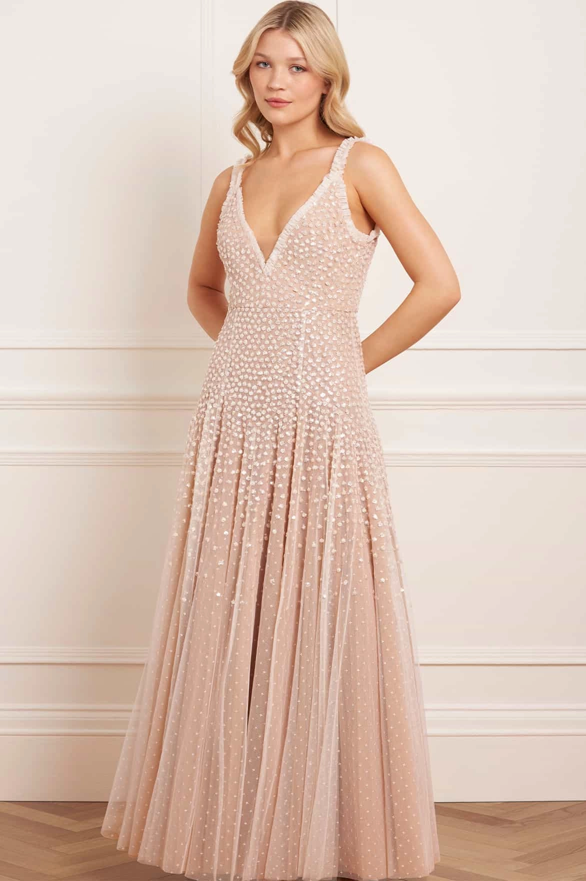 Sequin Cascade Cami Plunge Gown Simple yet sophisticated gown Romantic Bloom