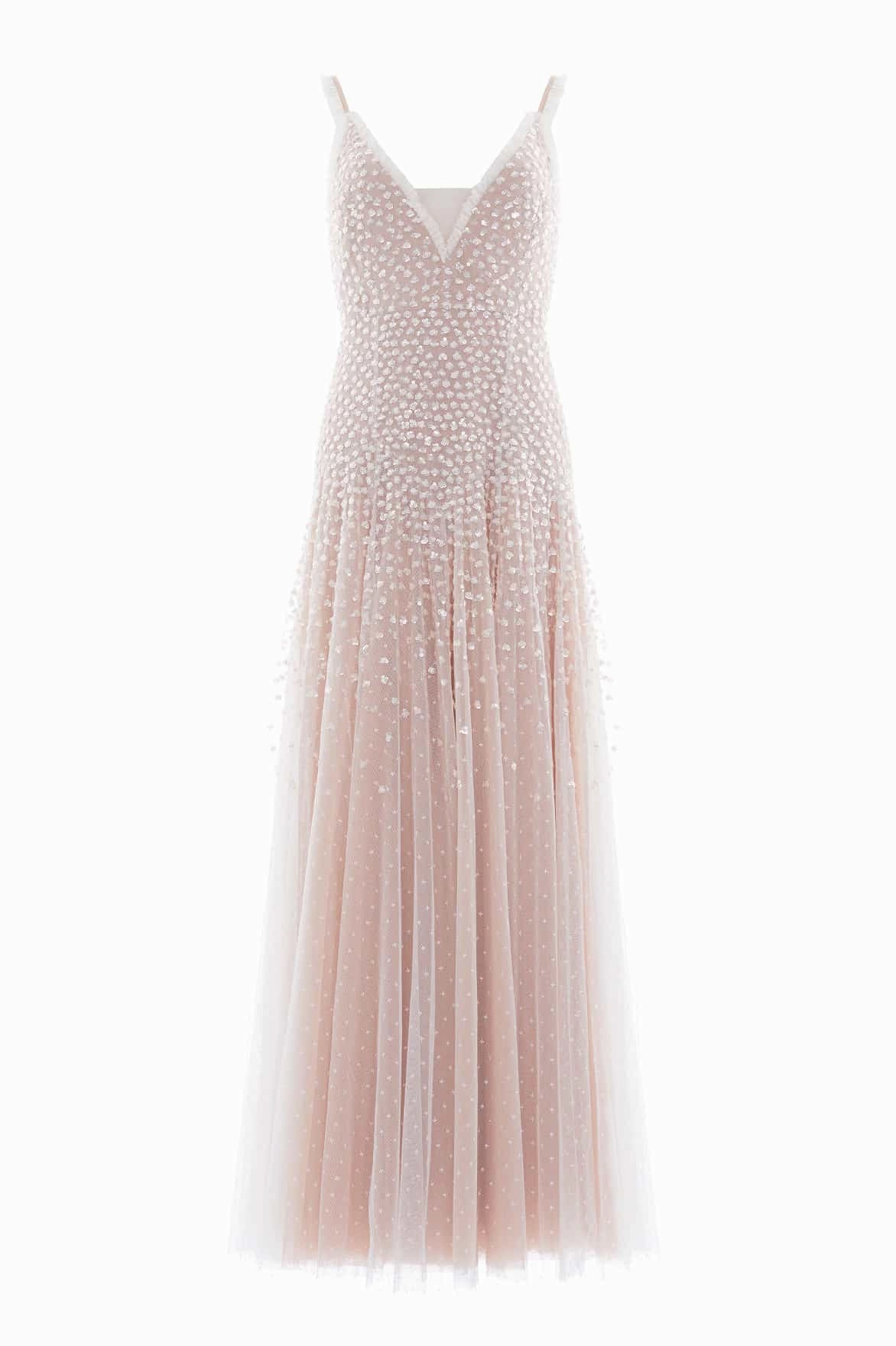 Timeless Vibe Chilly Comfort Sequin Cascade Cami Plunge Gown