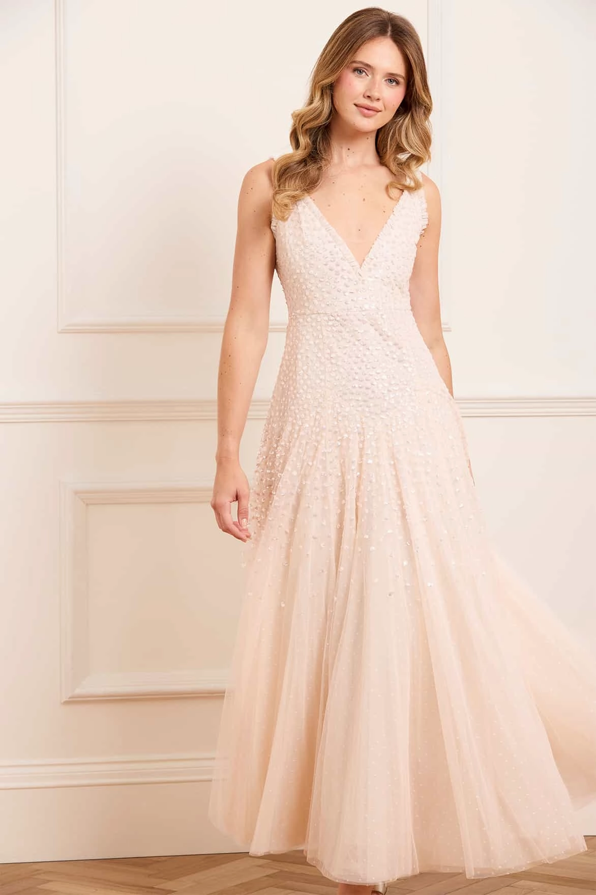 Sequin Cascade Cami Plunge Gown Shared Glow