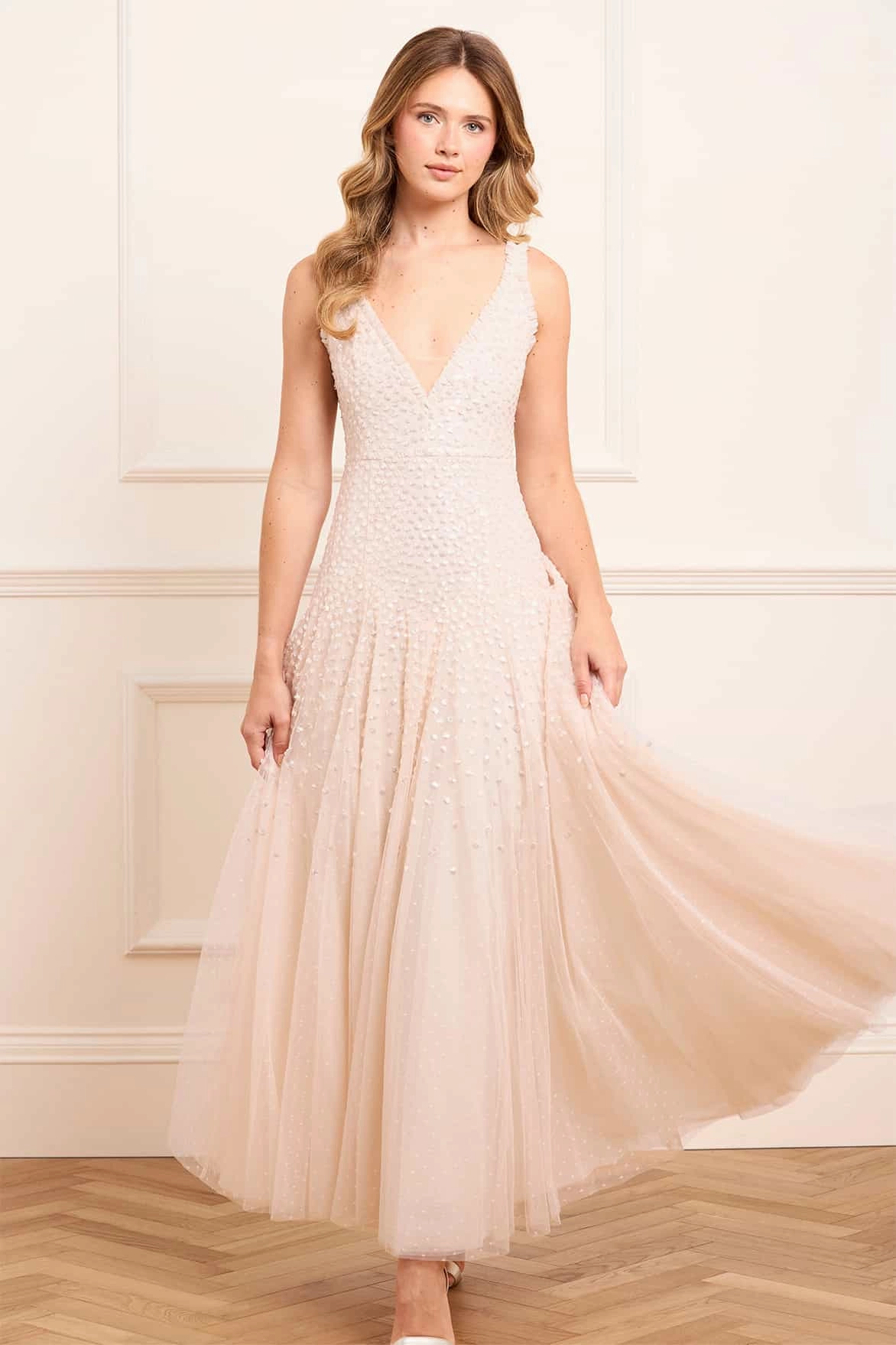 Sequin Cascade Cami Plunge Gown Airy Base