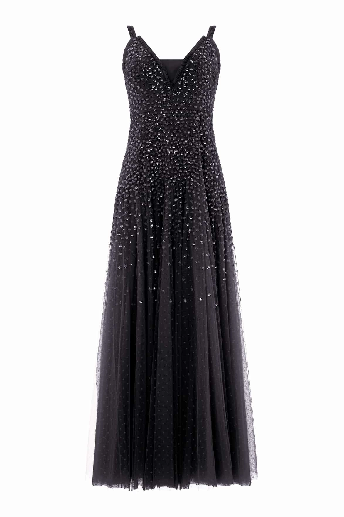 Bright-colored piece Sequin Cascade Cami Plunge Gown