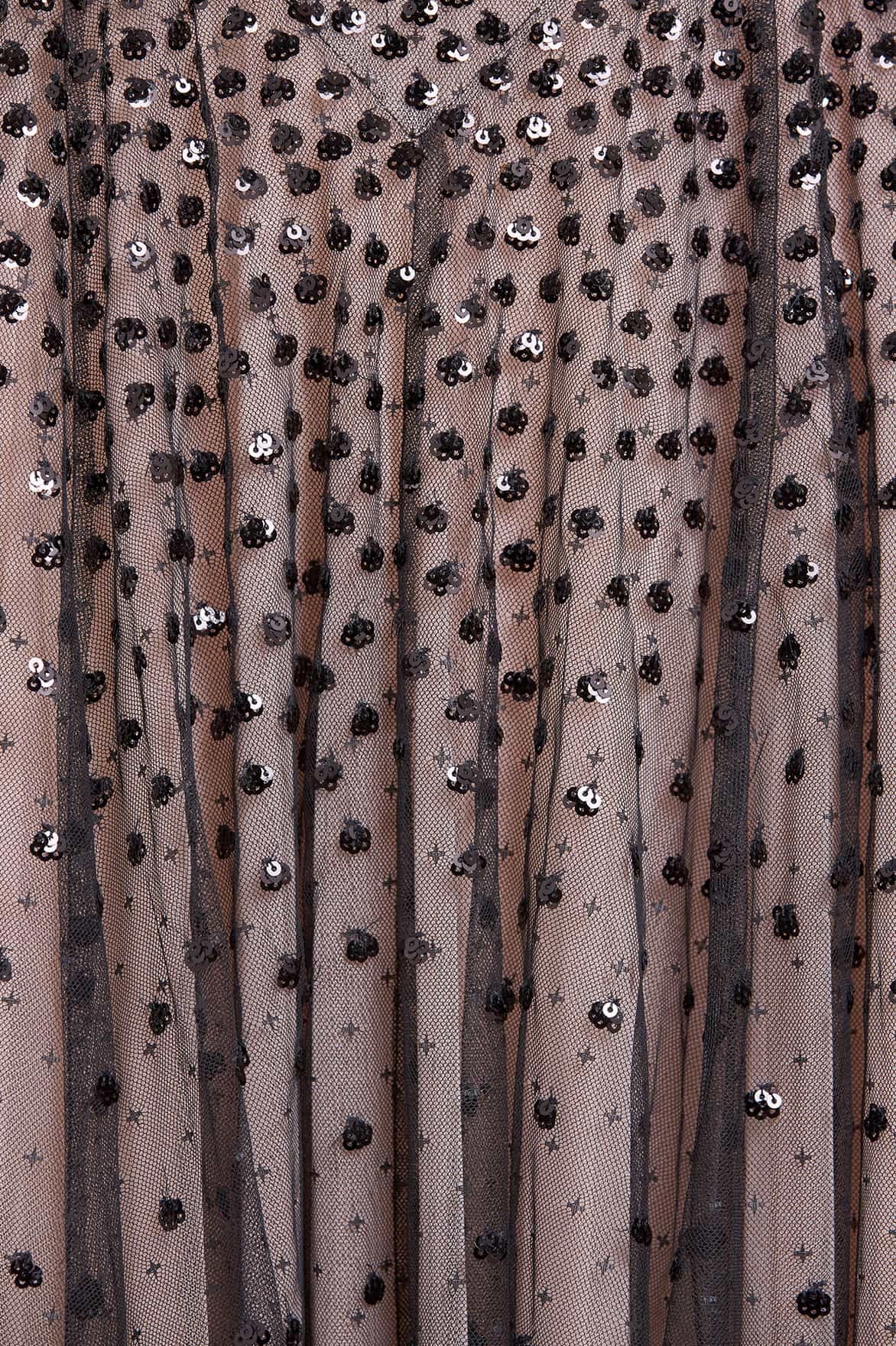 Airy Silk Sequin Cascade Round Neck Gown