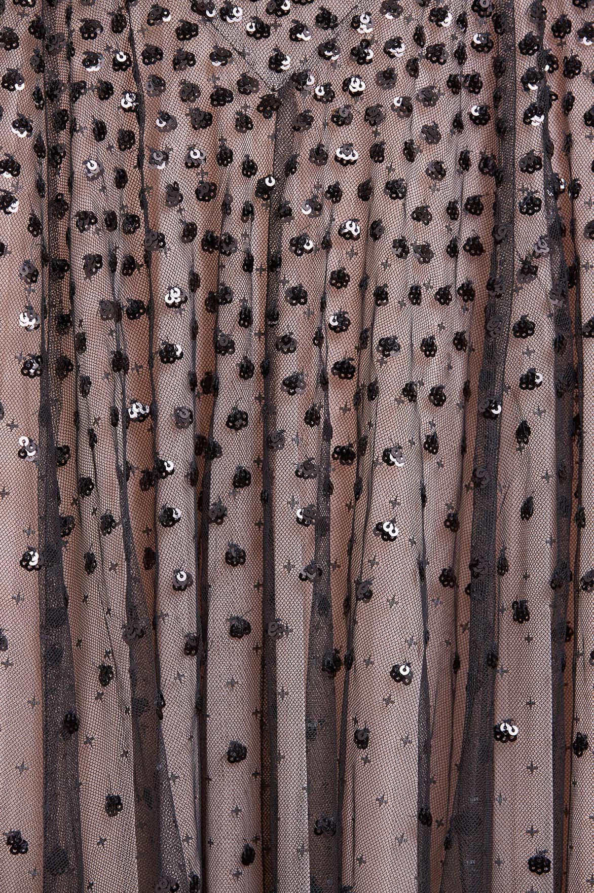 Vintage-Inspired Sequin Cascade Round Neck Gown