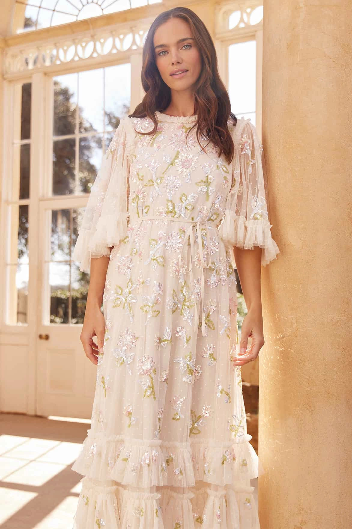 Feminine Design Soft Layering Sequin Dandelion Gloss Ballerina Dress