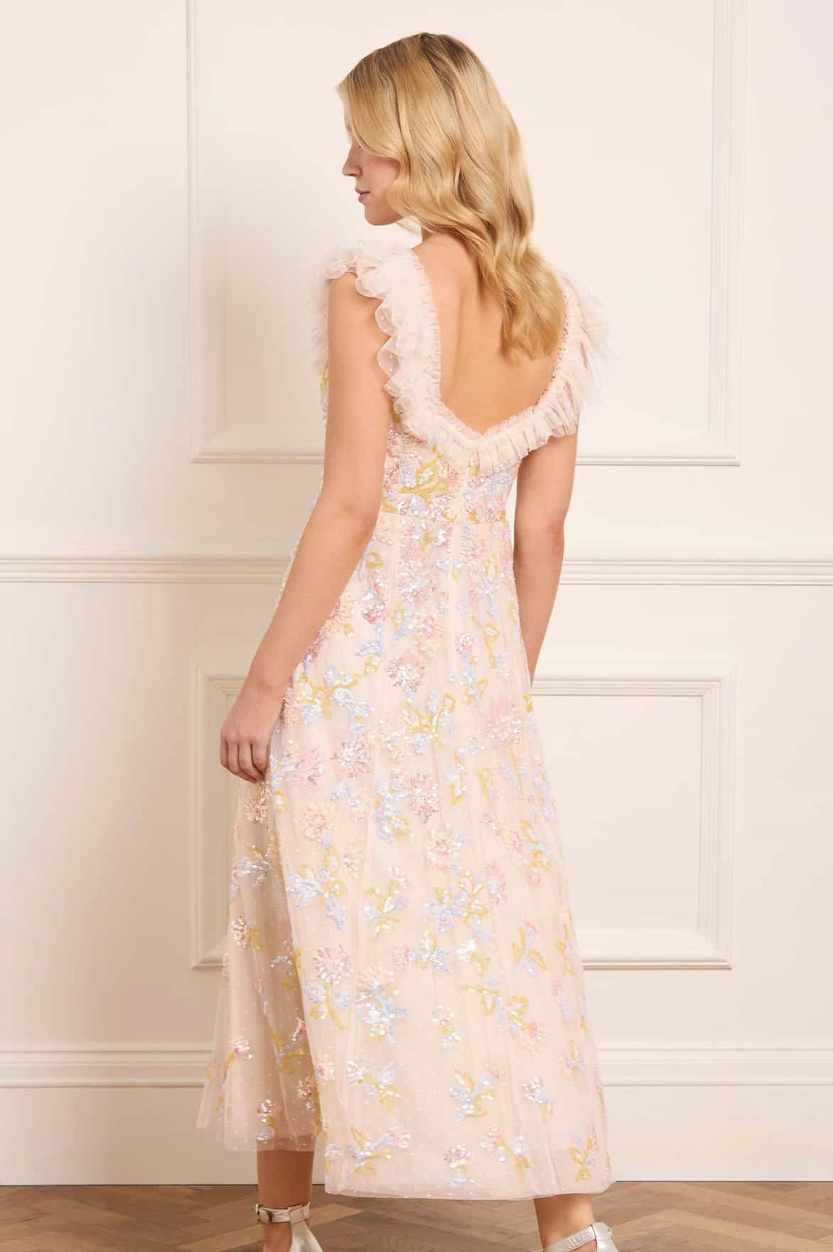 Sleek Volume Sequin Dandelion Ruffle Ballerina Dress