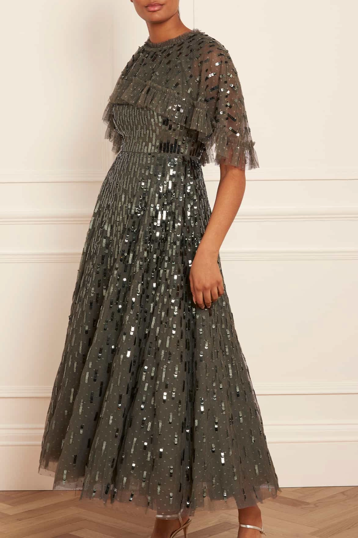 Sequin Dash Cape Ankle Gown Romantic Bloom