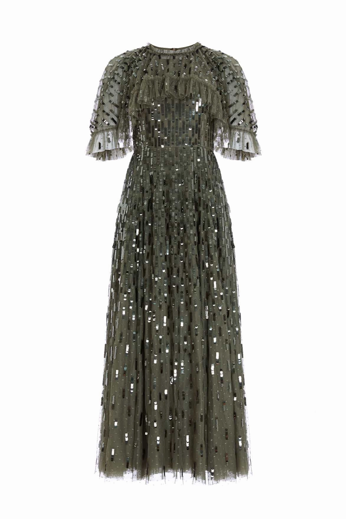 Bust-Enhancing Sequin Dash Cape Ankle Gown