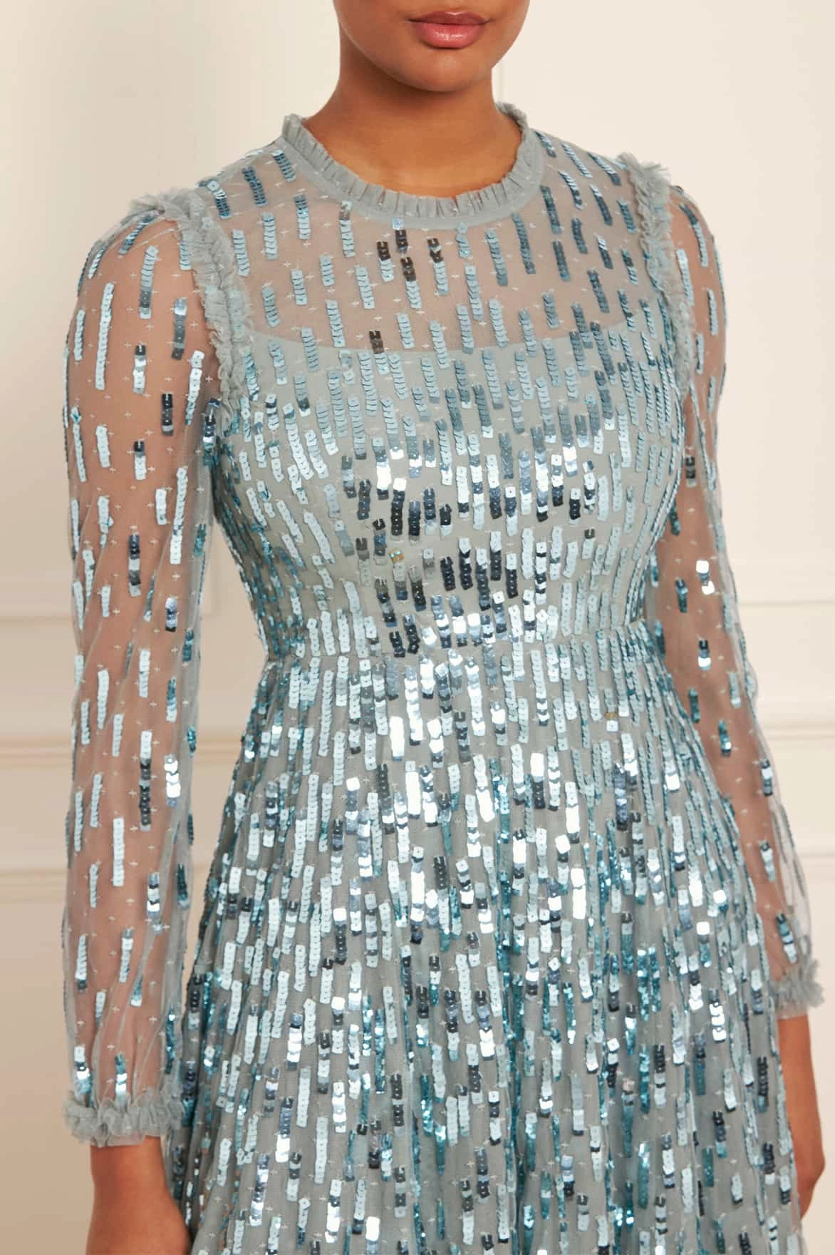 Sequin Dash Long Sleeve Ankle Gown DurableStitching Perfect Layering