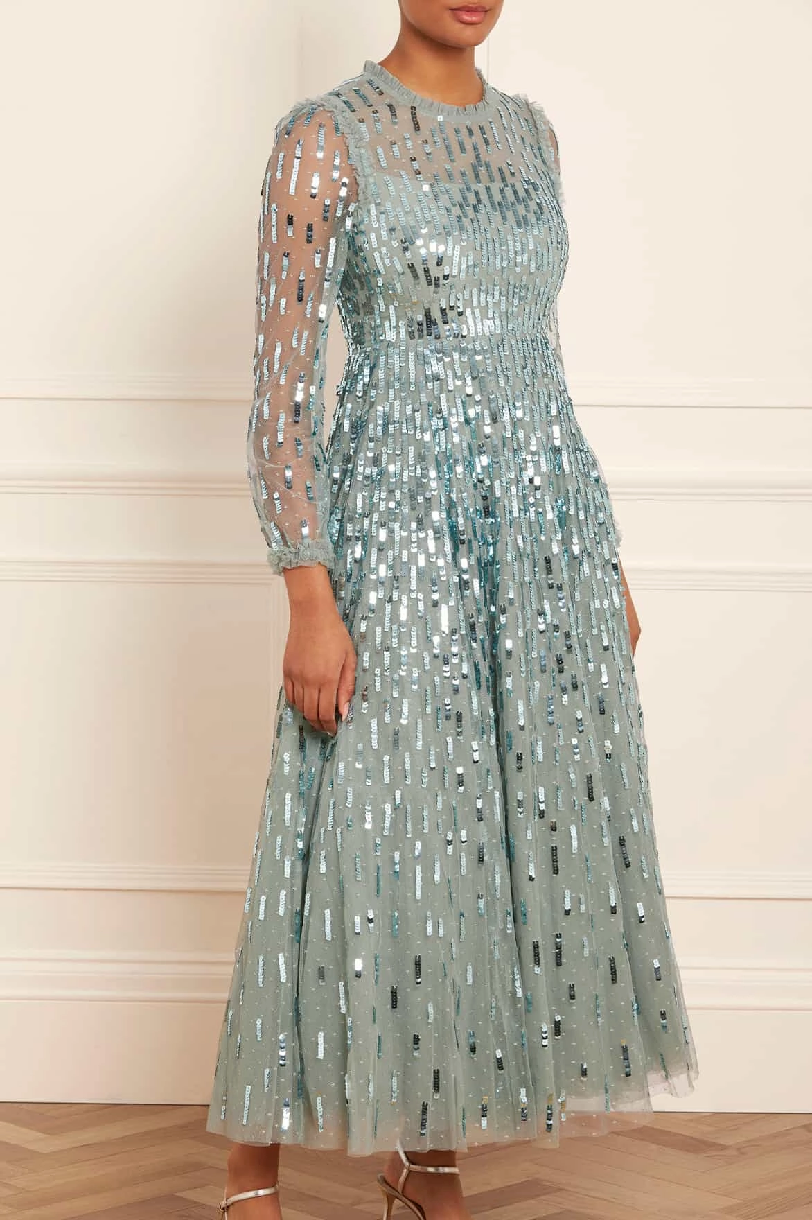 Sequin Dash Long Sleeve Ankle Gown Autumn Ready Cool Palette