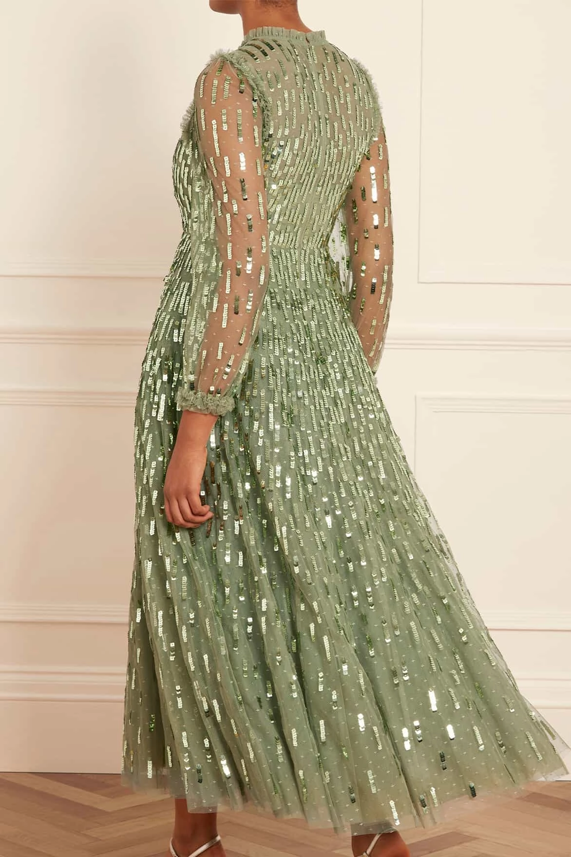 Calm Energy Runway-Ready Sequin Dash Long Sleeve Ankle Gown