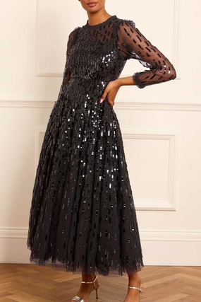 Sequin Dash Long Sleeve Gown Fashion Option