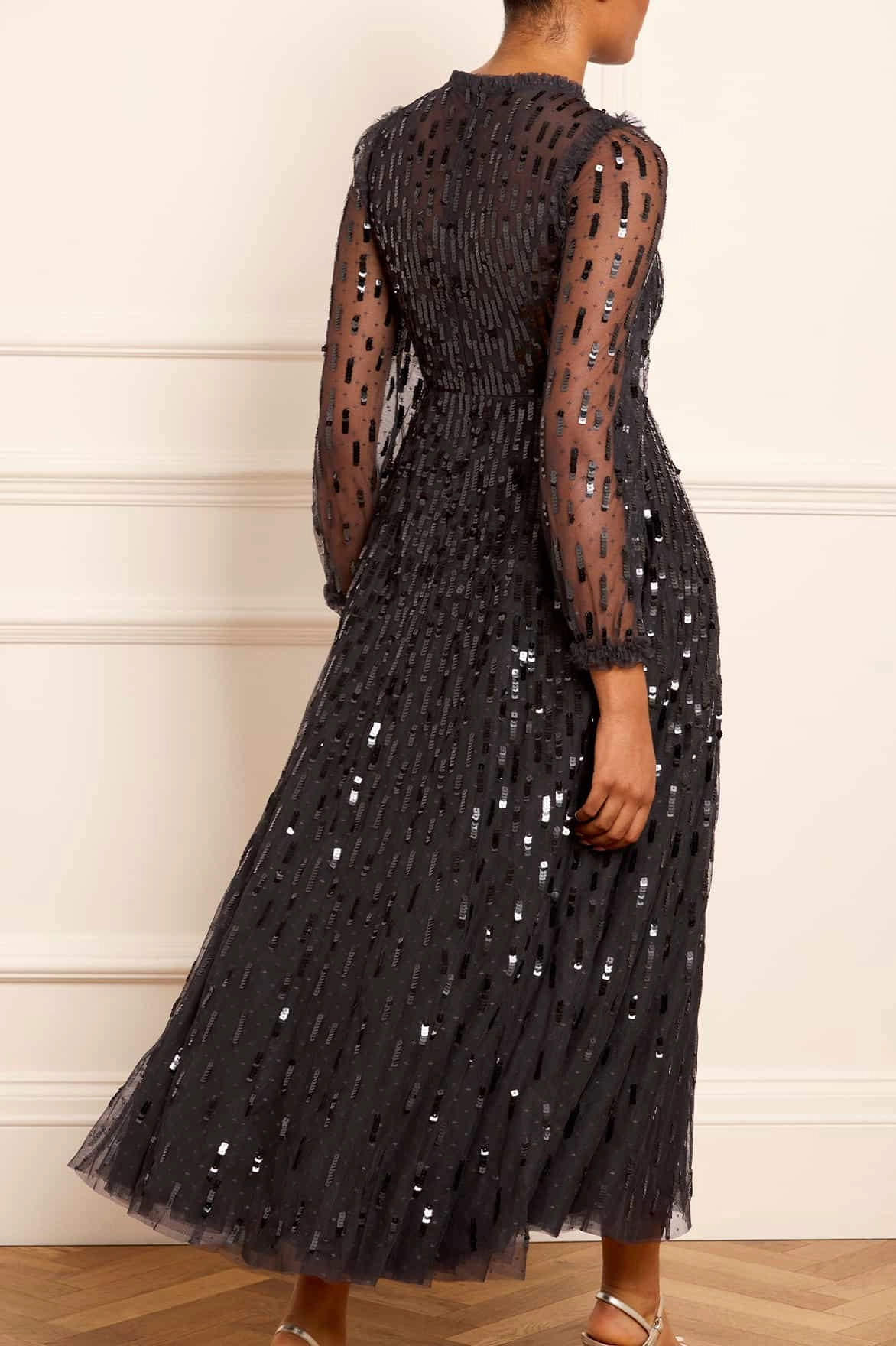 Sequin Dash Long Sleeve Gown Chic Motion