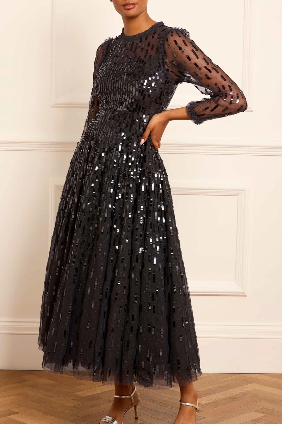 Sequin Dash Long Sleeve Gown Fashion Option