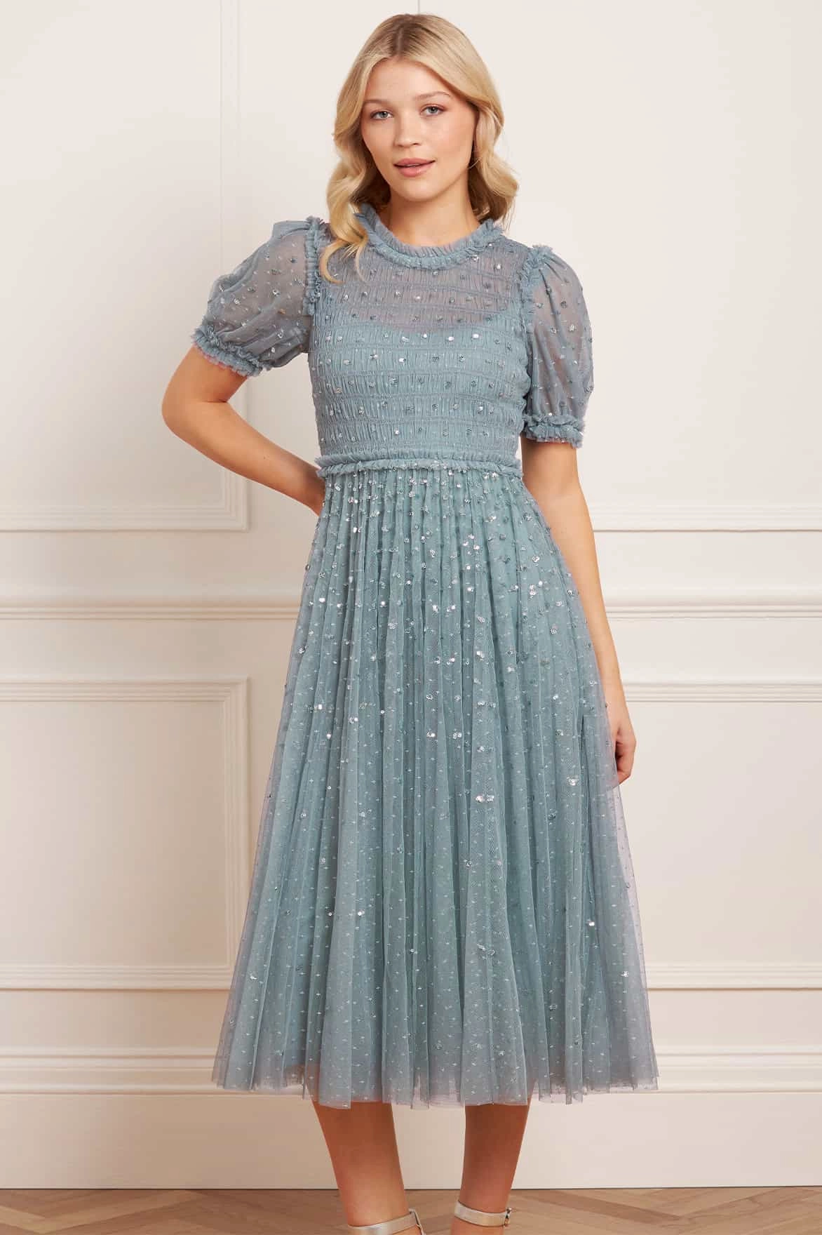 Color Pop Flowing Texture Sequin Giselle Smocked Ballerina Dress