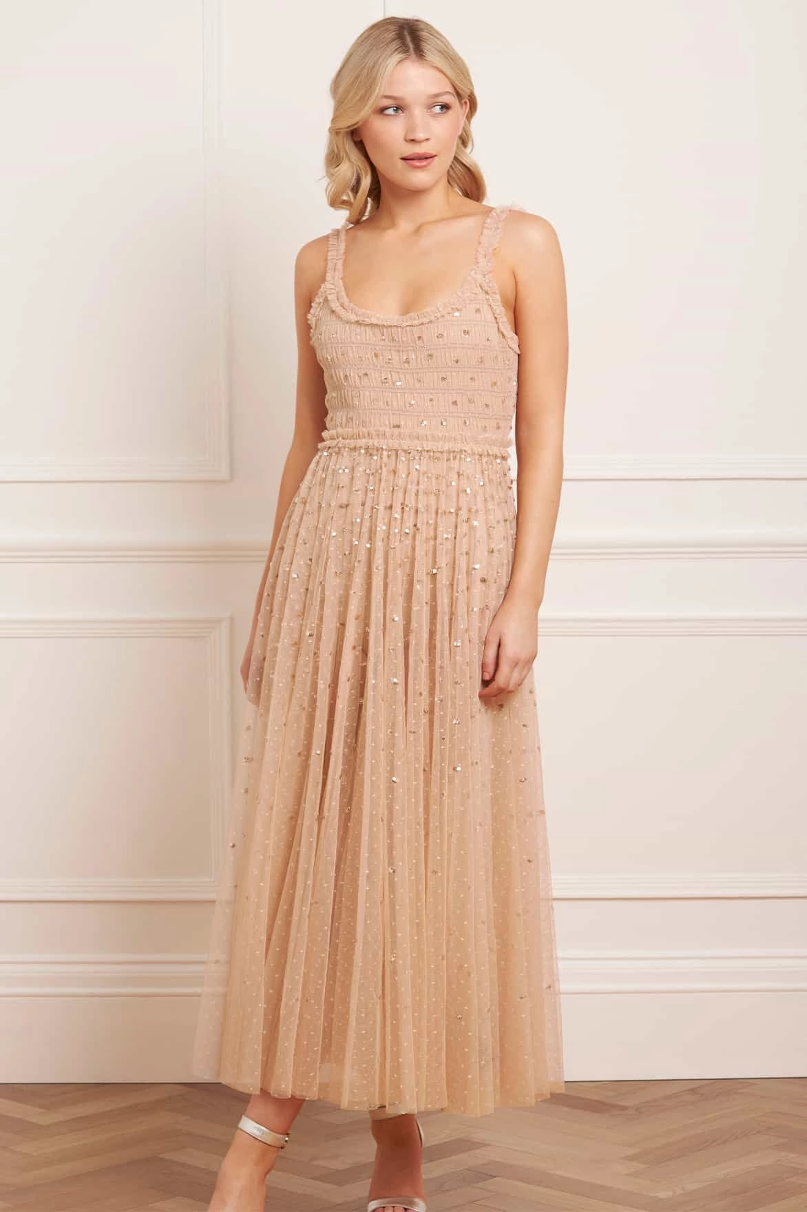 Soft Layering Flowy summer gown Sequin Giselle Smocked Cami Ankle Gown