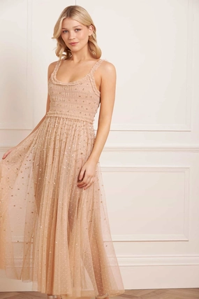 Delicate Finish Relax Flex Sequin Giselle Smocked Cami Ankle Gown