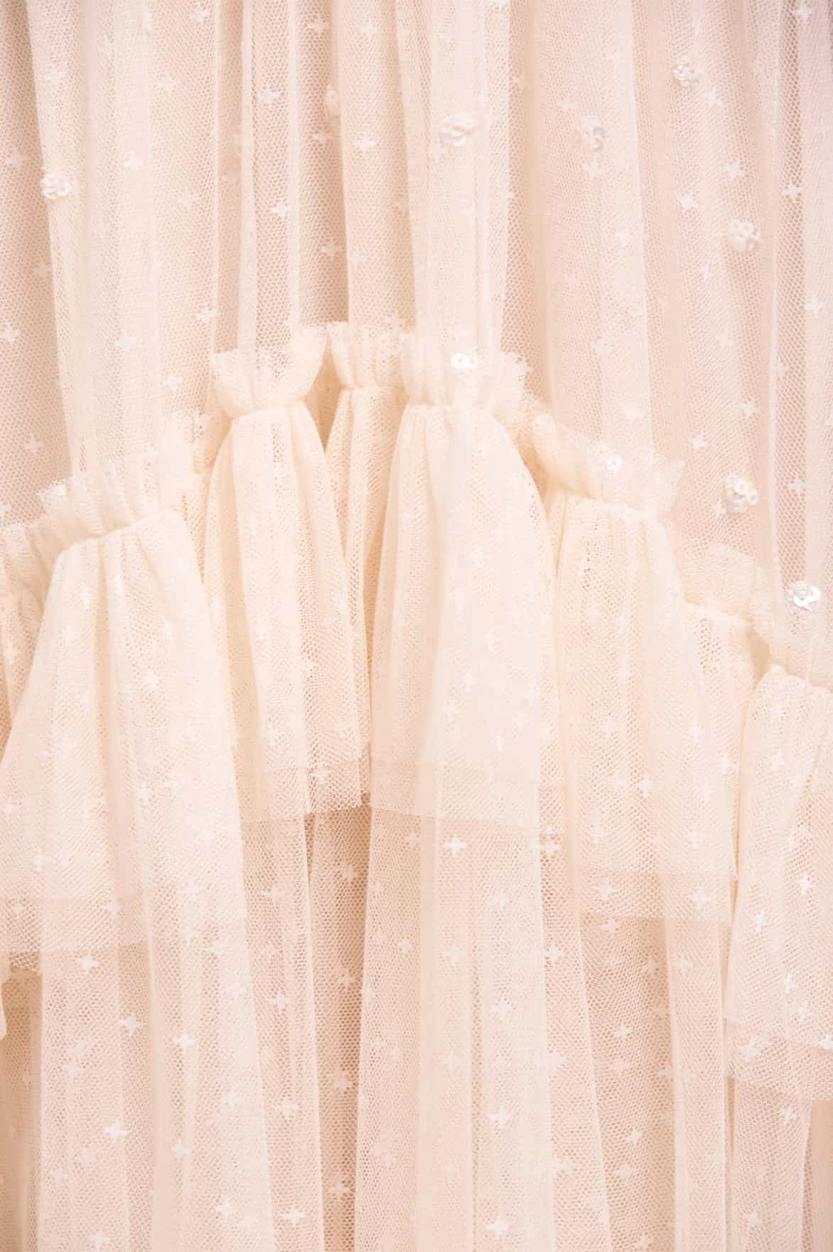 Blue Sky Travel Ready Sequin Glimmer Rouched Off-Shoulder Gown