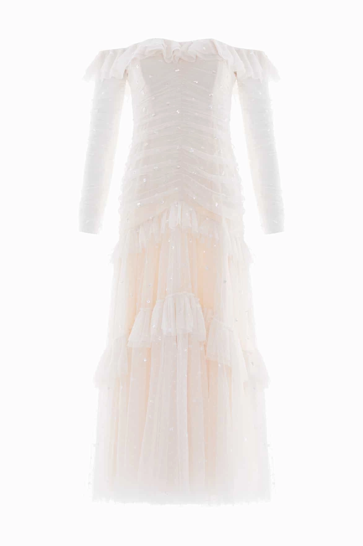 Fresh Glow Sequin Glimmer Rouched Off-Shoulder Gown