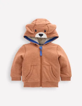 Shaggy Lined Novelty Hoodie-Brown Dog Weighted Hem Sustainable Production Methods