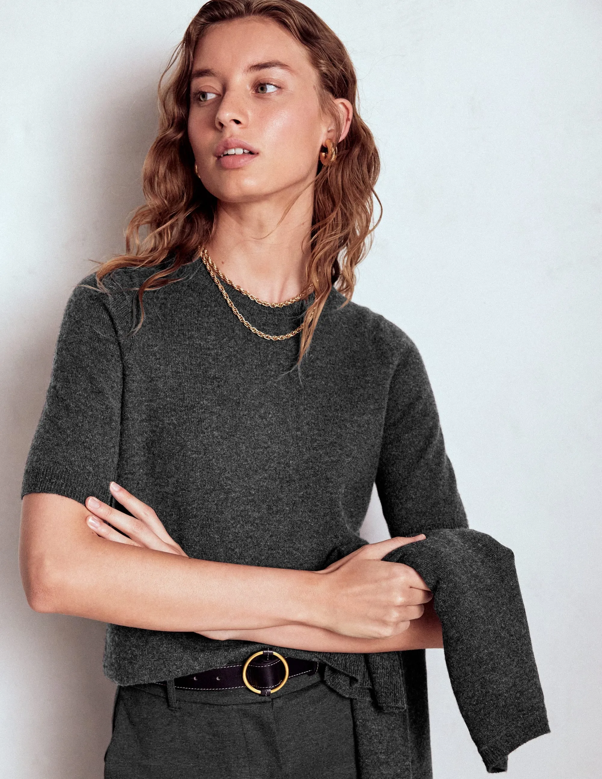 Eva Cashmere T-Shirt-Charcoal Melange Minimal Casual Style
