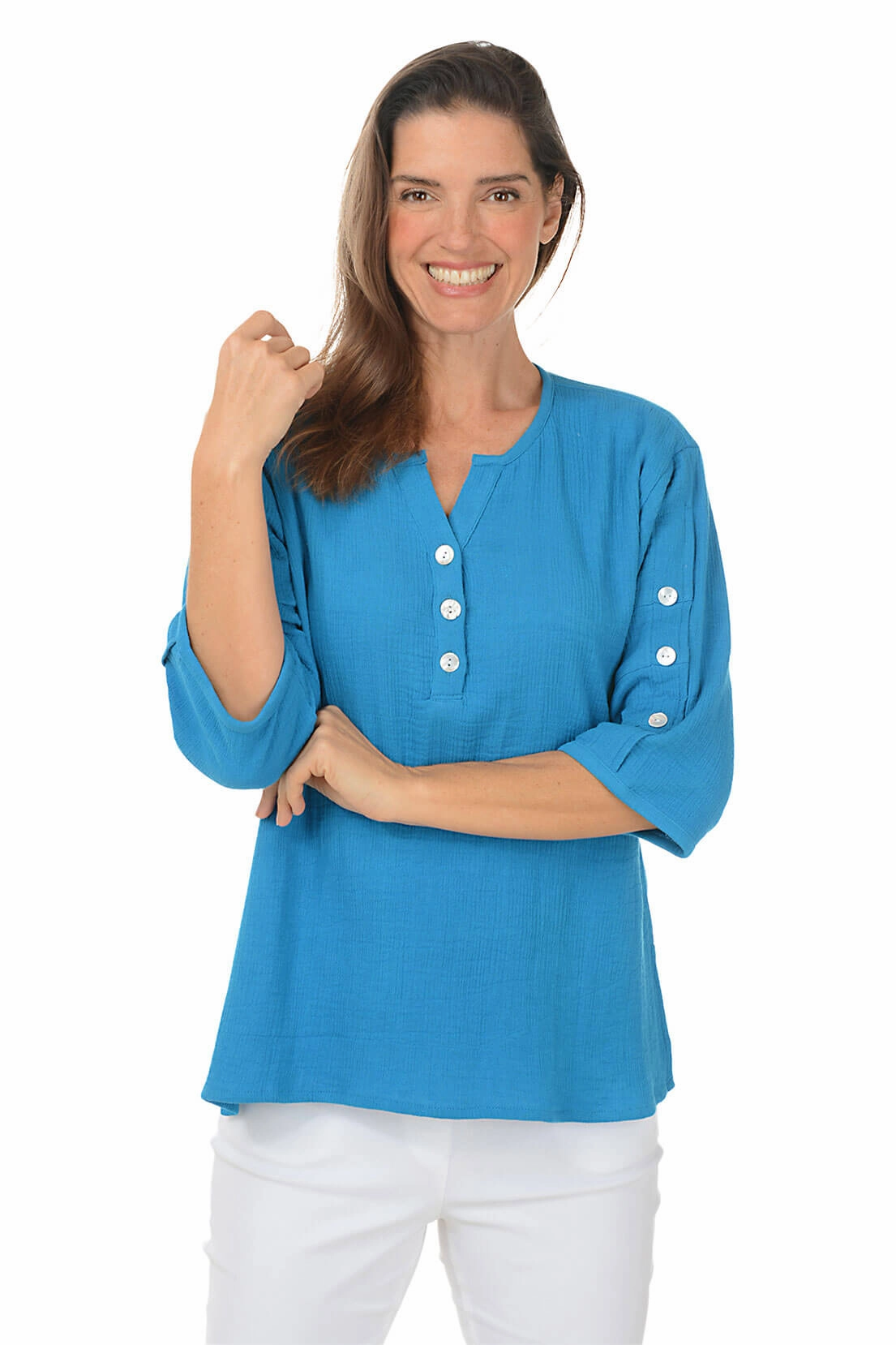 Shawn Pleated Button Sleeve Blouse Loose cut HiddenVentilationPockets