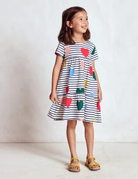 Ariel Twirly Jersey Dress-Multi Heart Stripe Ribbed-Texture Fitted Mood