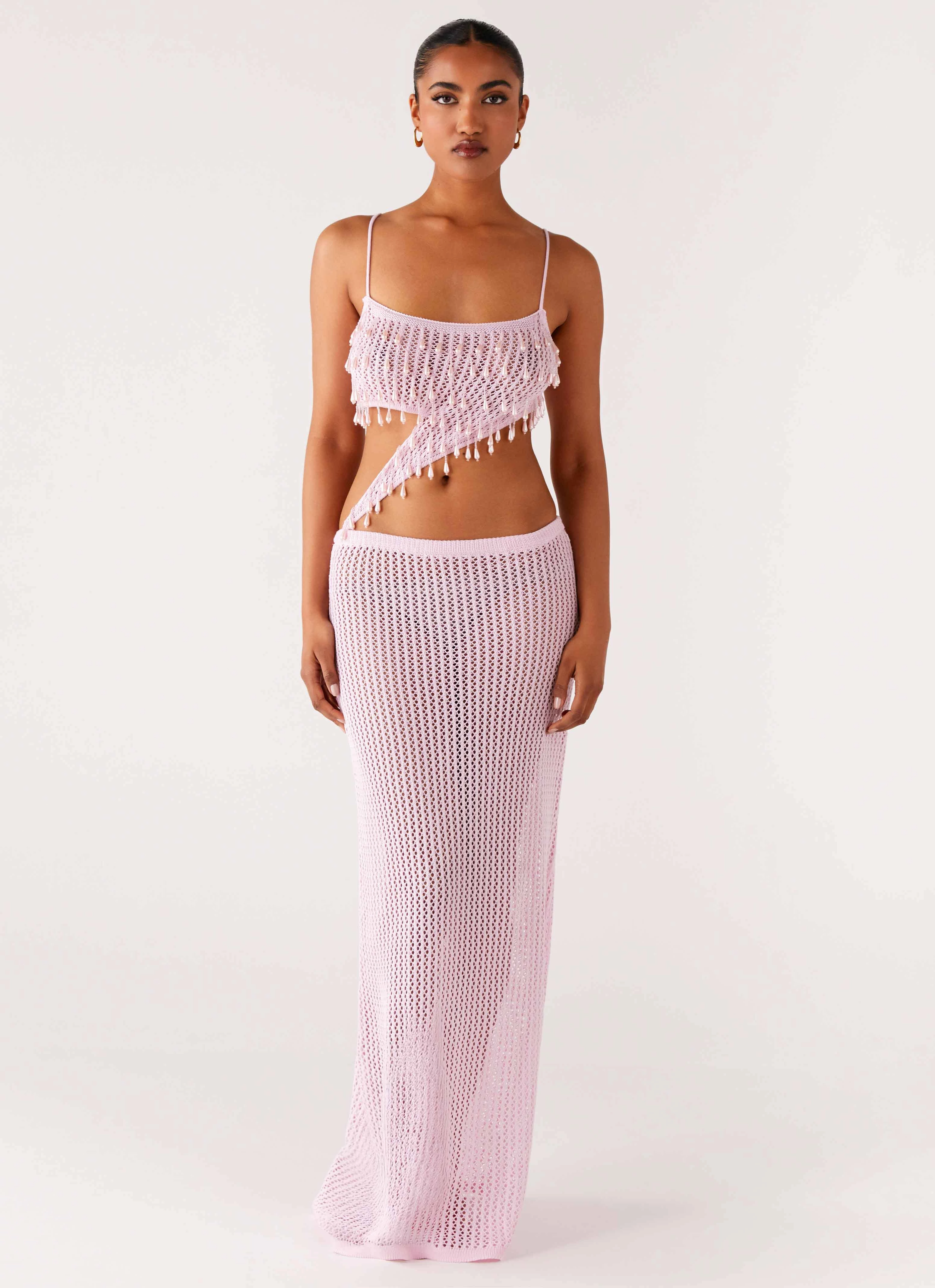 Shellbound Crochet Maxi Dress - Pink