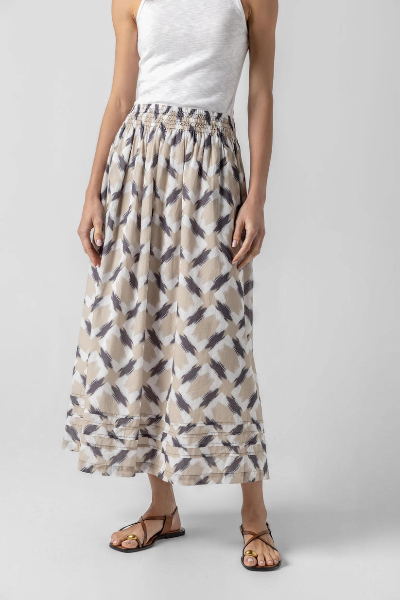 Shirred Elastic Waist Skirt in Natural Ikat Elevated Casual