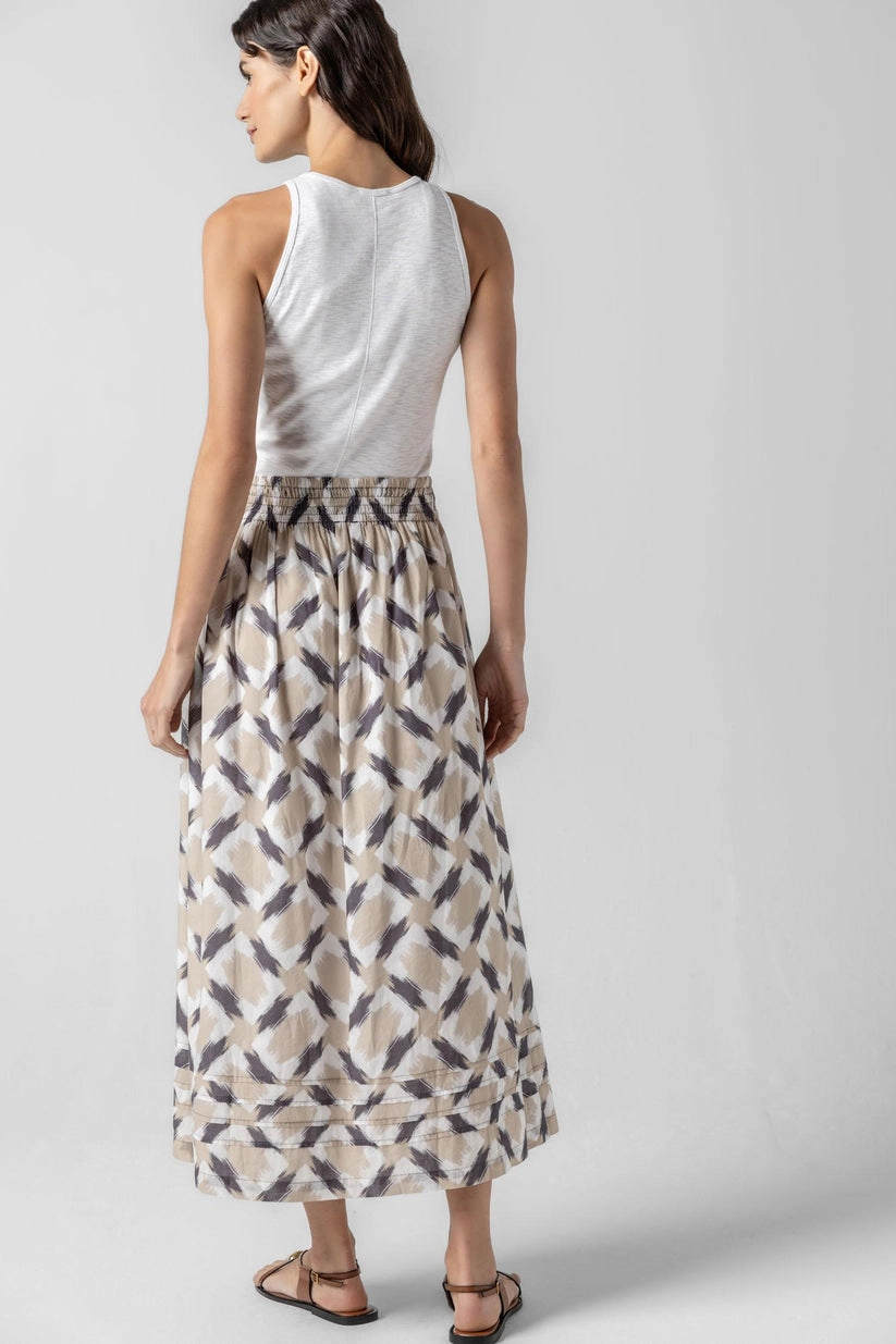 Shirred Elastic Waist Skirt in Natural Ikat Heritage Craft Weekend Outfit