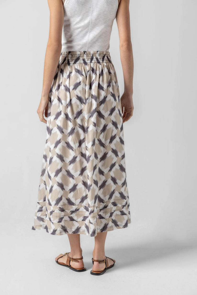premium fabric Quiet Style Shirred Elastic Waist Skirt in Natural Ikat