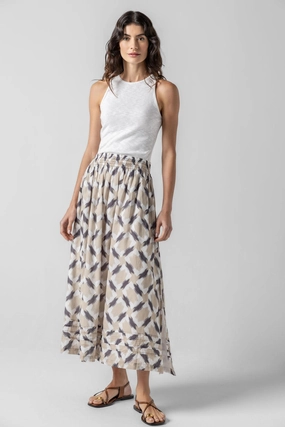 Easy Motion Shirred Elastic Waist Skirt in Natural Ikat