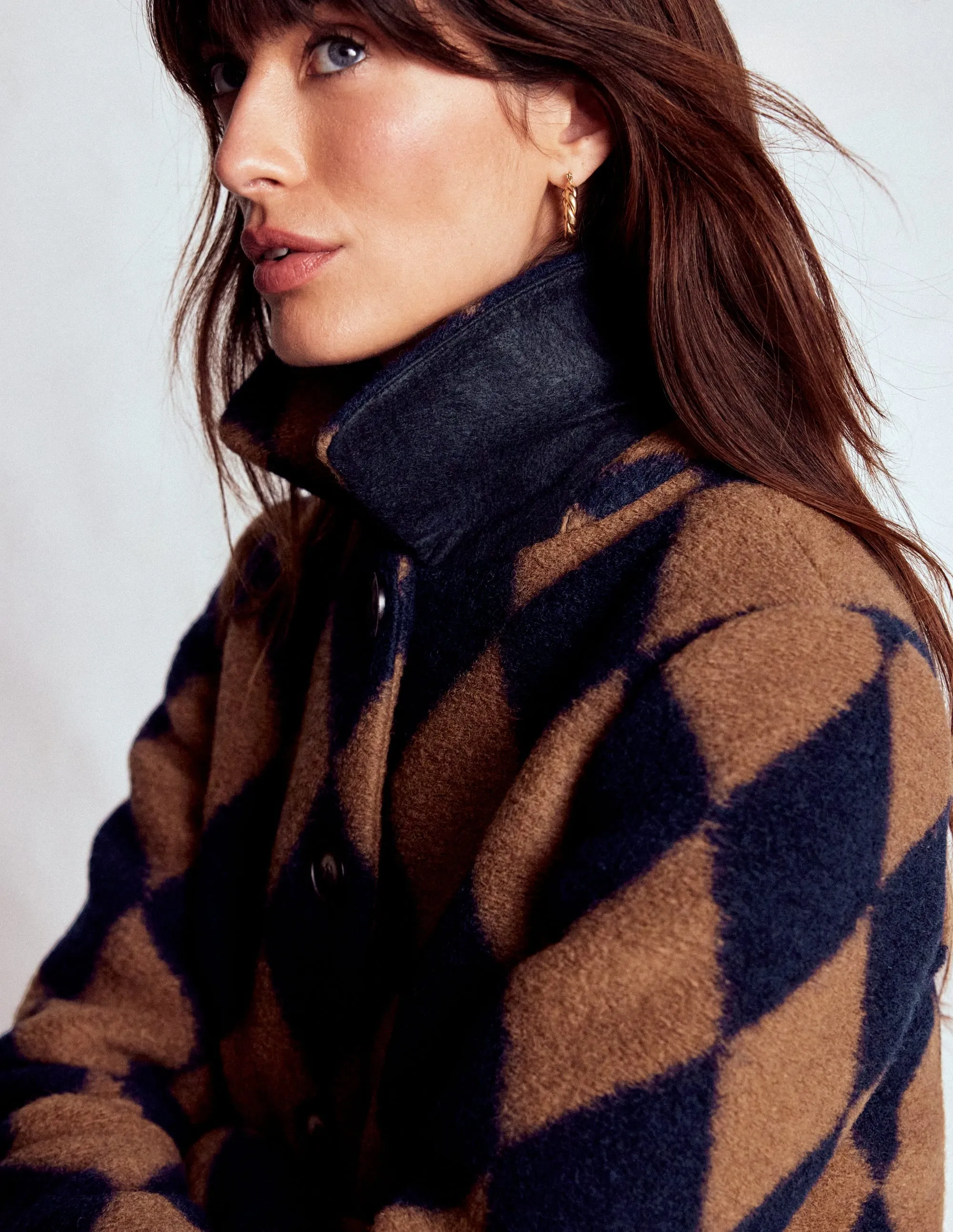 heavy duty fabric Edinburgh Swing Coat-Camel and Navy Argyle