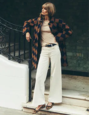 Chill Day Layer Breathable Lining Design Edinburgh Swing Coat-Camel and Navy Argyle