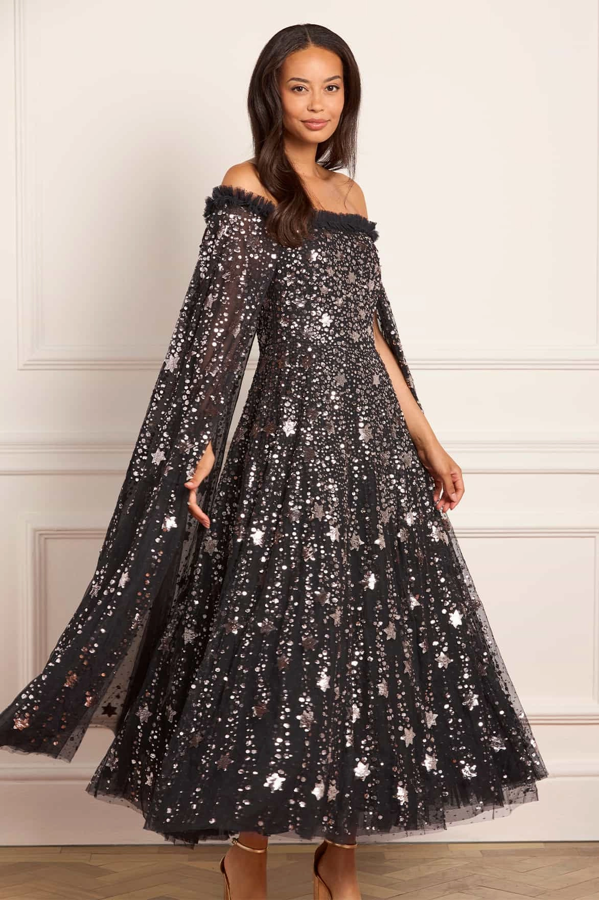 Harmonious Layers packable Shooting Stars Cape Ankle Gown