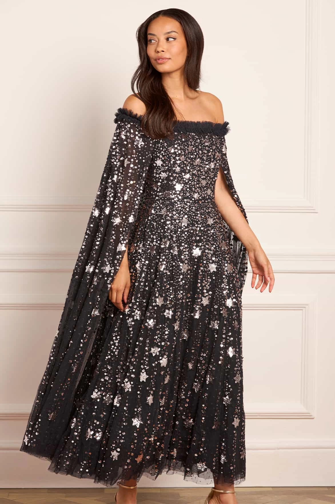 Shooting Stars Cape Ankle Gown Cozy Texture