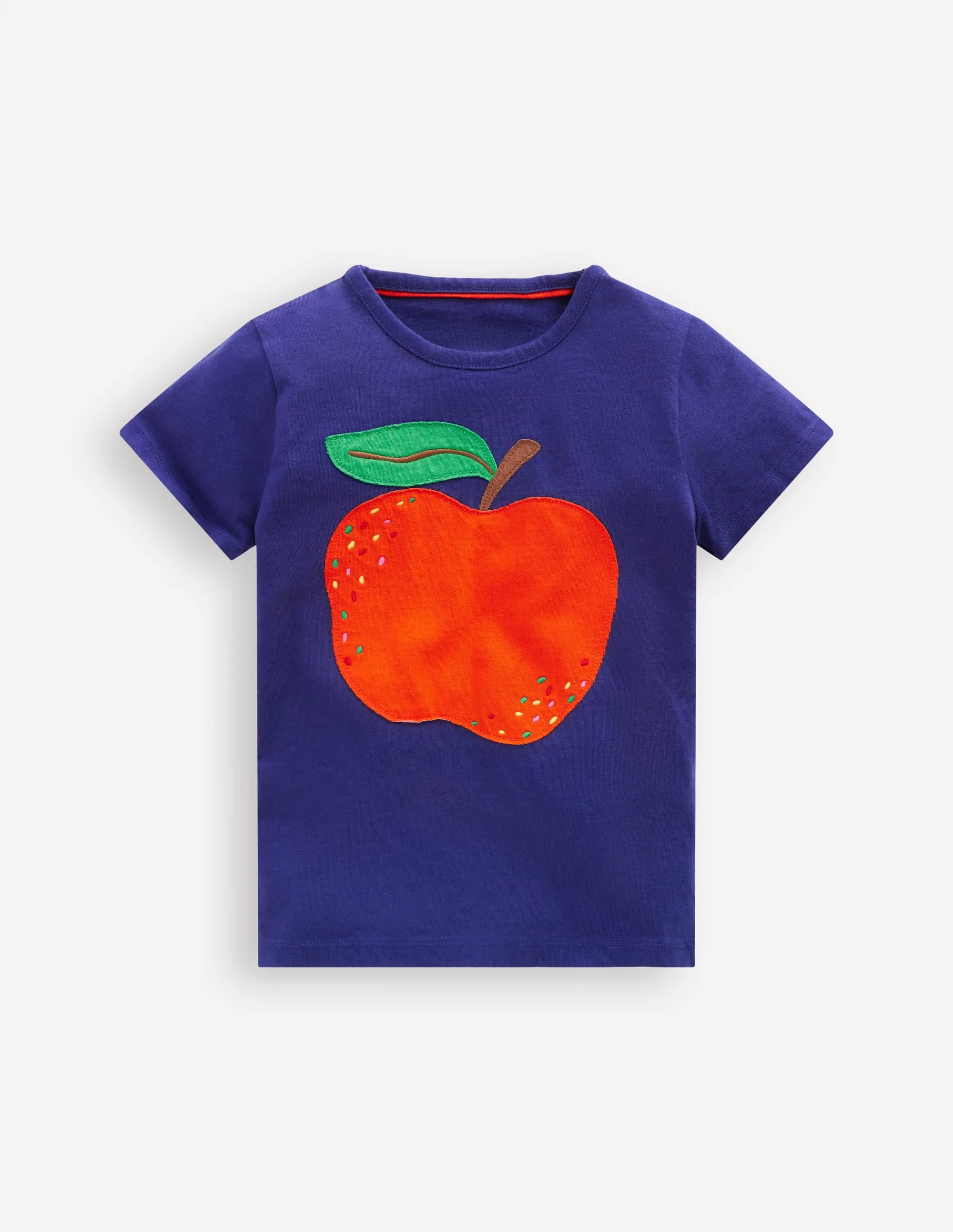 Short Sleeve Appliqu T-shirt-Starboard Blue Apple Non Restrictive Silhouette Athletic and Cool