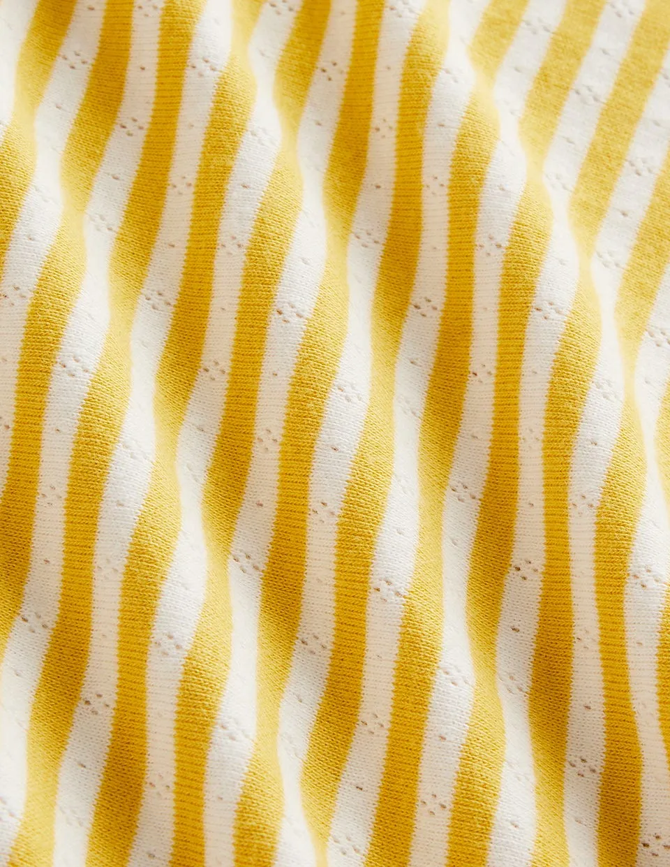 Streetwear Style Soft Cotton Feel Short Sleeve Pointelle Top-Daffodil Yellow/Soft Ivory