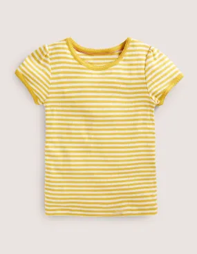 Relaxed Torso Fit Short Sleeve Pointelle Top-Daffodil Yellow/Soft Ivory