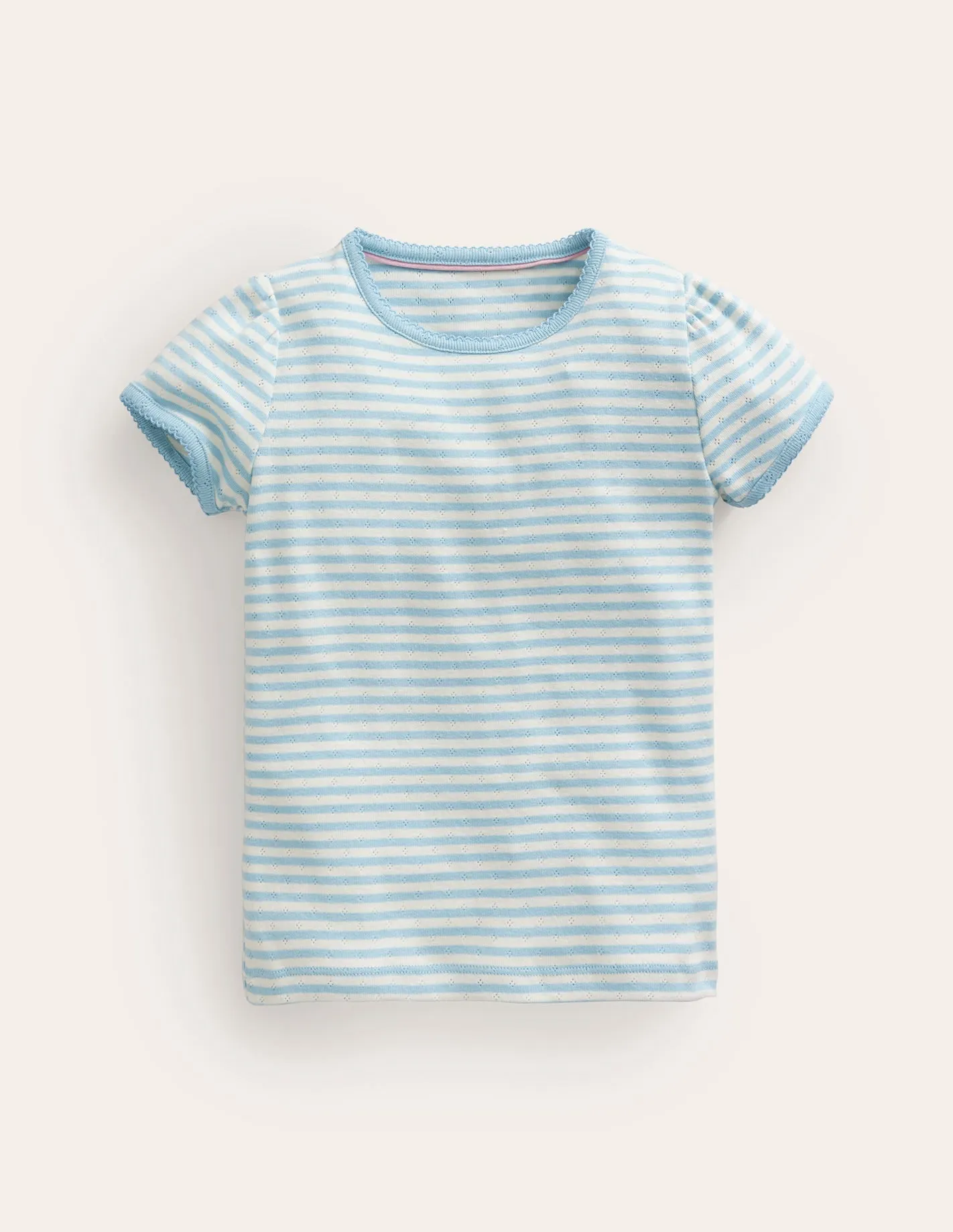 Short Sleeve Pointelle Top-Light Celeste Blue/Soft Ivory Street Comfort