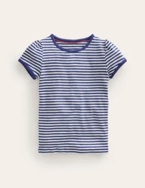 Short Sleeve Pointelle Top-Soft Ivory/Starboard Blue Cashmere combination Recycled Polyester