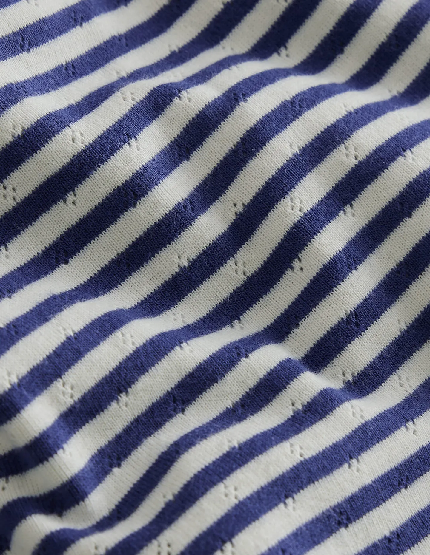 Short Sleeve Pointelle Top-Soft Ivory/Starboard Blue Durable Knit Structure