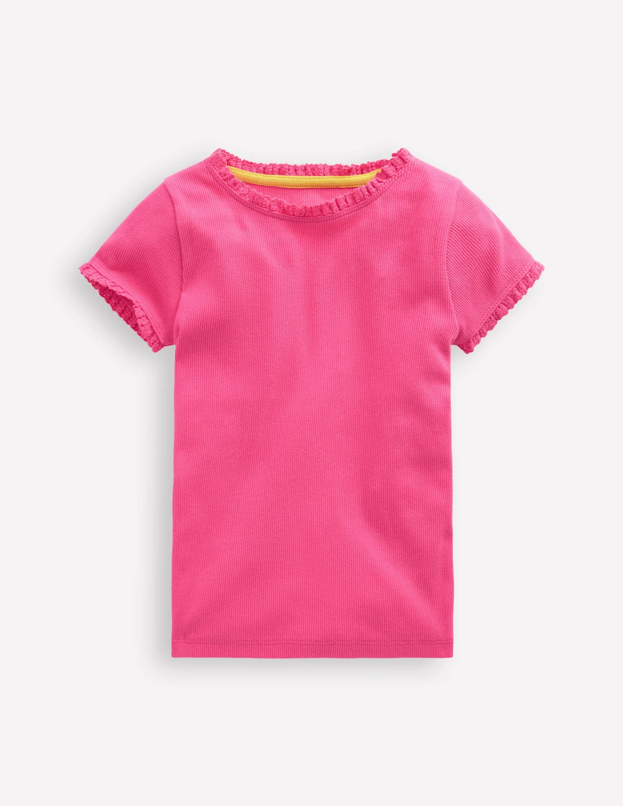 Durable Ribbed Hem Short Sleeve Ribbed T-shirt-Flamingo Pink
