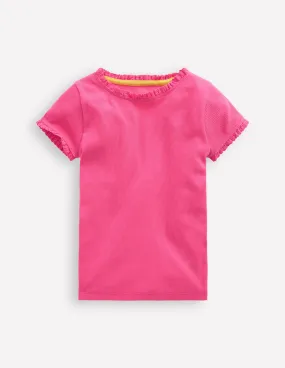 Durable Ribbed Hem Short Sleeve Ribbed T-shirt-Flamingo Pink