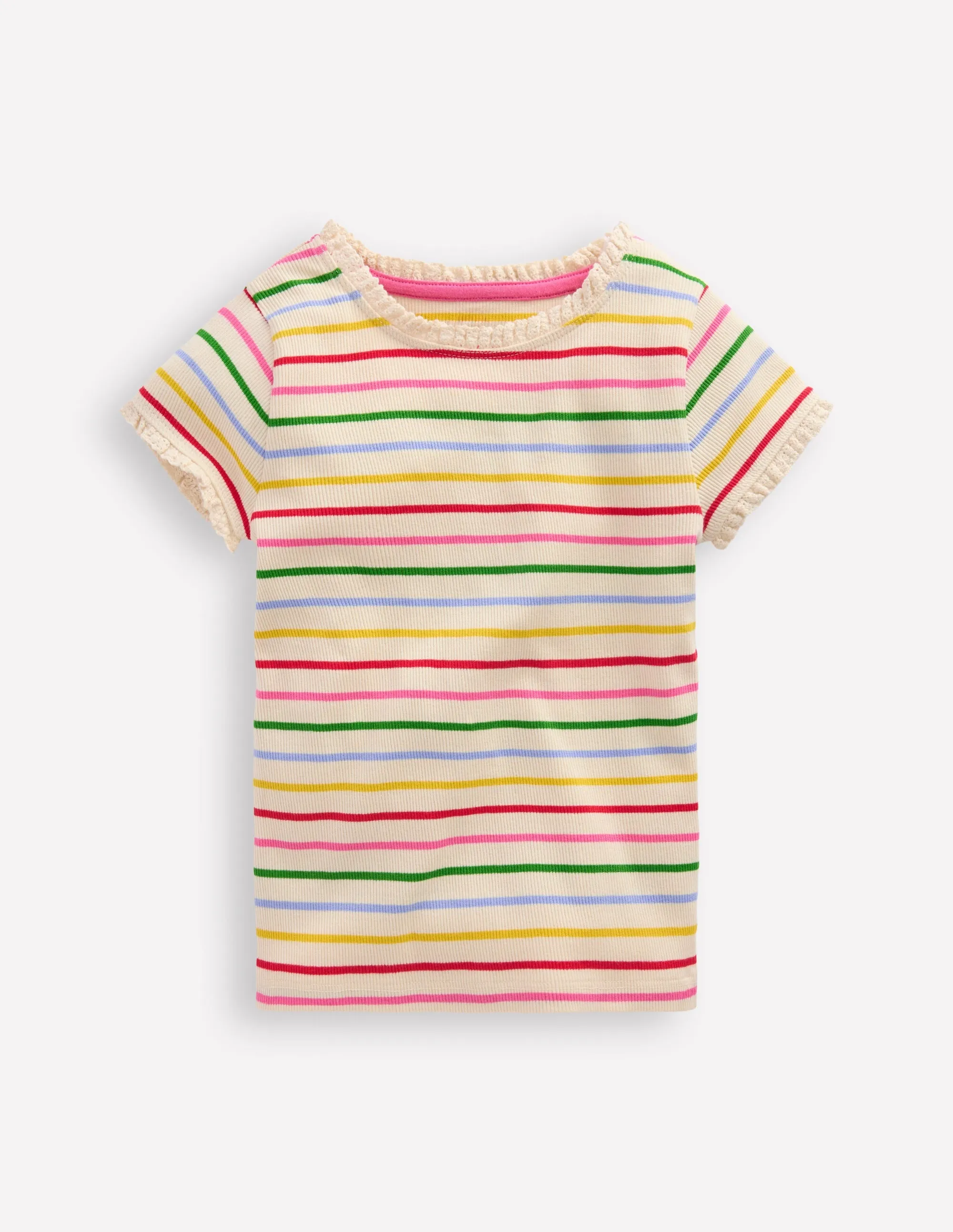 skinny but not tight Short Sleeve Ribbed T-shirt-Multi Stripe