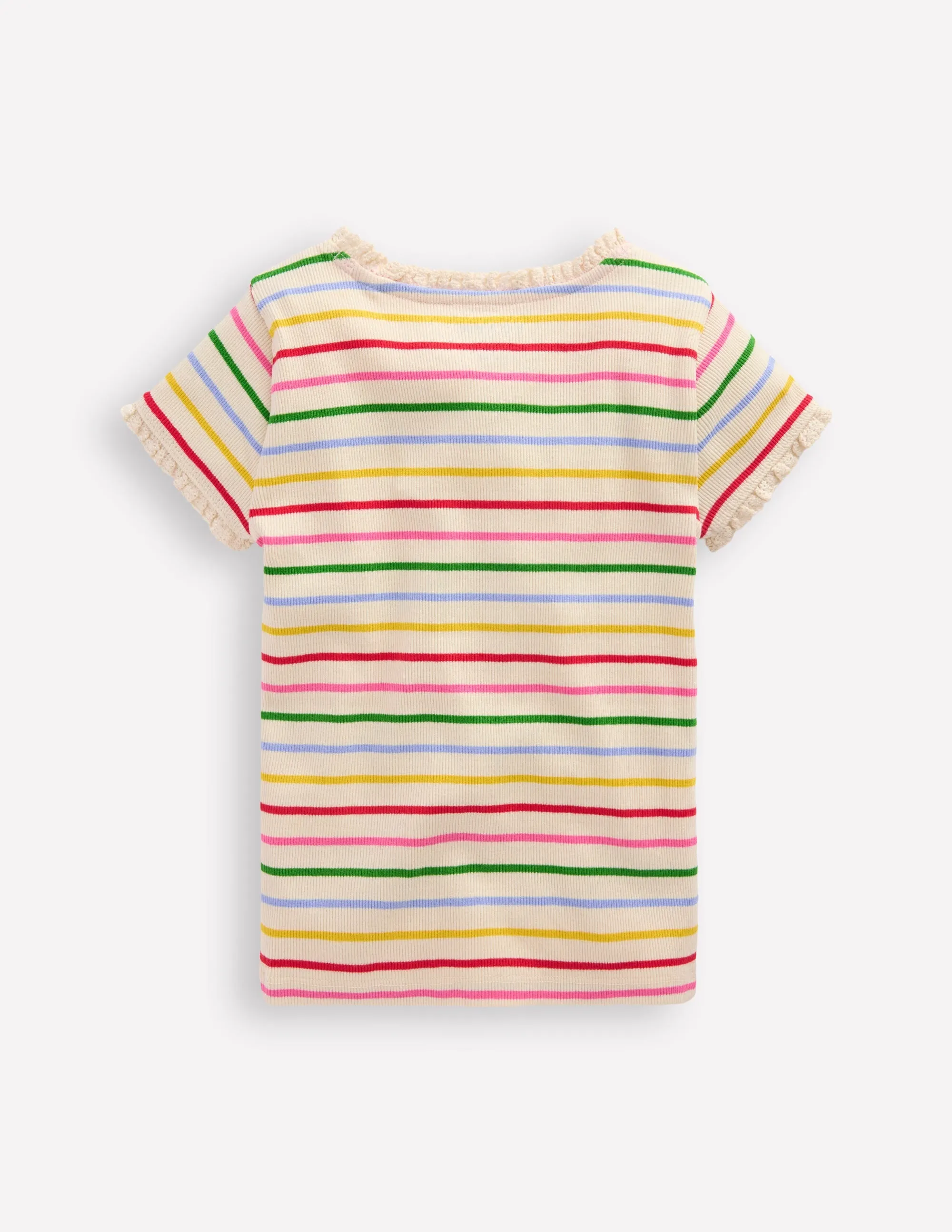 Informal charm Short Sleeve Ribbed T-shirt-Multi Stripe
